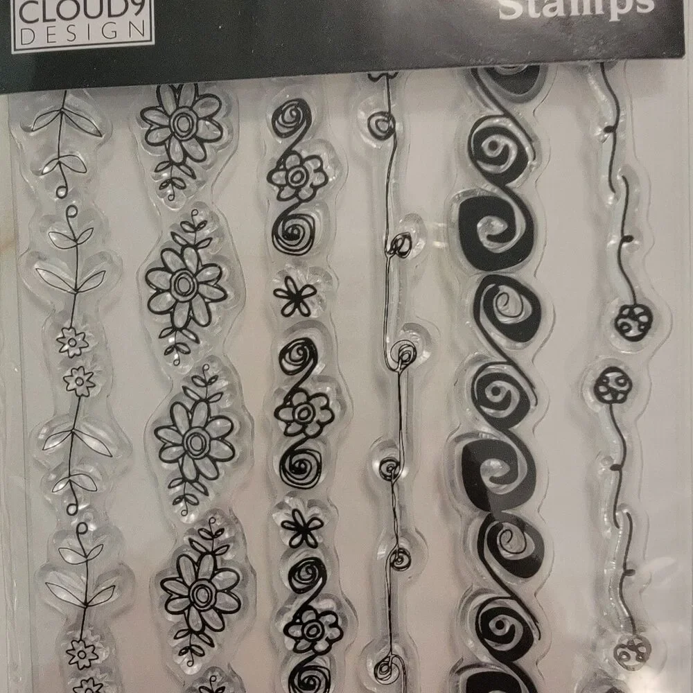 Cloud9 Clear Craft Stamps Set of 8 Stamps Flowers Swirls Leaves Borders NEW